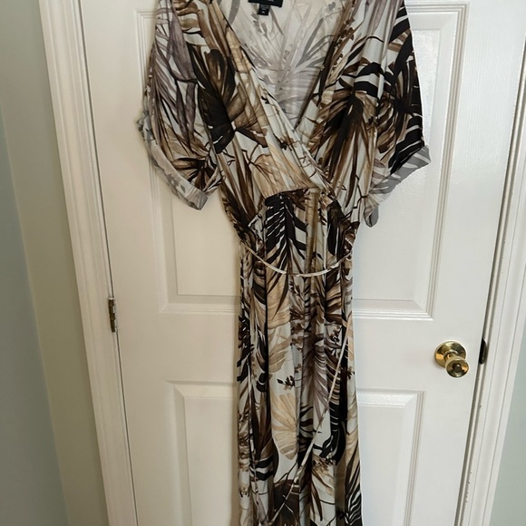 Karen Kane Cream and Brown Sundress with Dolman Sleeves and V-Neck - Picture 6 of 8